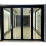 Customized exterior insulated tempered double Low E glass aluminum sliding folding doors grill design