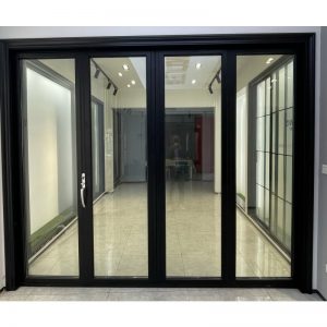 Customized exterior insulated tempered double Low E glass aluminum sliding folding doors grill design