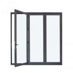 Thermal break double Low E glass black aluminum bi folding door with grill design