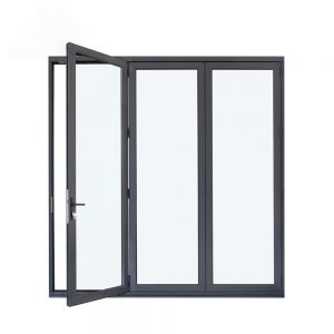Thermal break double Low E glass black aluminum bi folding door with grill design