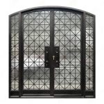 Retro vintage fashion decorative grill design figured glass double wrought iron door with sidelights