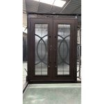 Luxury custom black big size double opening eyebrow arch top wrought iron entry door with sidelights